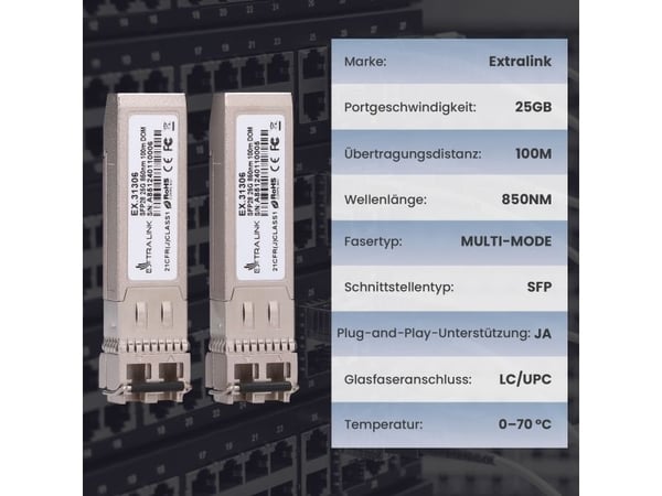 Extralink SFP28 25G 2-Pack | Modul SFP28 | 25Gbps, LC/UPC Duplex, 850nm, 100m, multi mode, DOM (EX.31306)