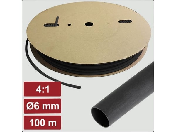 Elektroninen autotalli EG25CA107 Lämpökutisteputki liimalla Musta 6 mm 1,5 mm Kutistumisnopeus:4:1 100 m