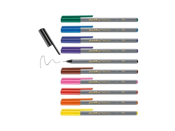 Edding 55, Svart, Röd, Blå, Grön, Gul, Orange, Brun, Violett, Rosa, Ljusblå, Fin, 0,3 mm, 140 mm, 14 mm, 175 mm