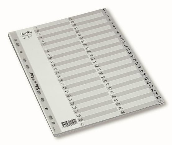 Bantex 100204678, Numerisk faneindeks, Polypropylen (PP), Grå, A4, 226 mm, 300 mm
