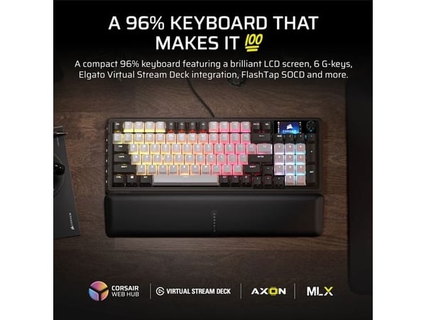 Corsair CH-91E921E-NA, Koblet med ledninger (ikke trådløs), USB, Mekanisk nøkkelbryter, QWERTY, RGB LED, Svart, Hvit