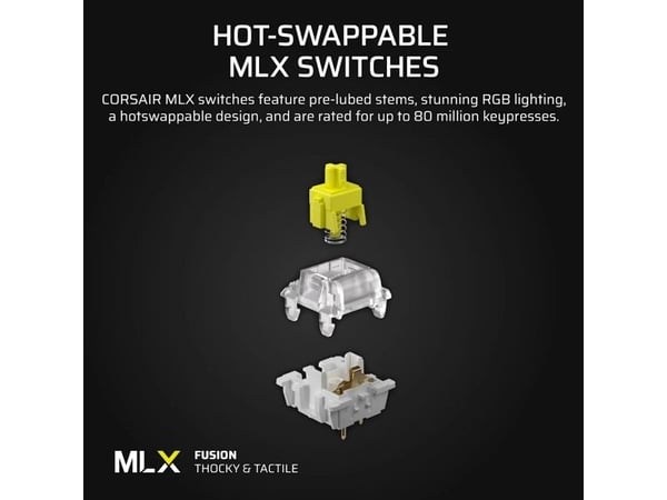 Corsair CH-91E921E-NA, Koblet med ledninger (ikke trådløs), USB, Mekanisk nøkkelbryter, QWERTY, RGB LED, Svart, Hvit