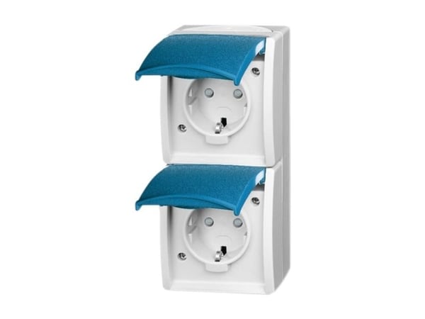 ABB 20-02 EBW-53, Tyyppi F, 2P+PE, Vihreä, Harmaa, Sininen, Termoplastinen, Muovi, IP44, 250 V