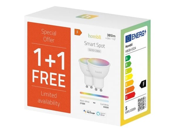 Hombli HBPP-0119, Smartpære, Hvit, GU10, Multi, 2700 K, 6500 K