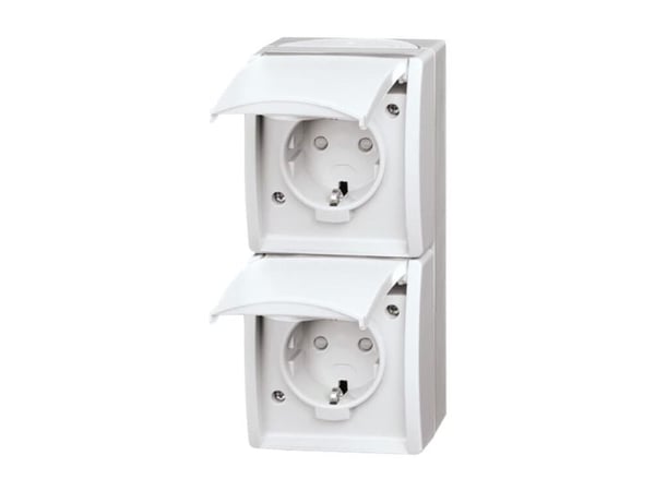 ABB 20-02 EBW-54, Tyyppi F, 2P+PE, Mänty, Valkoinen, Termoplastinen, Muovi, IP44, 250 V