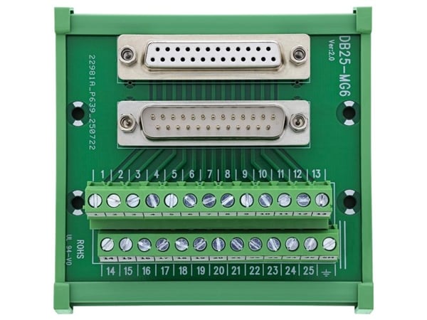 InLine 92502G, Terminal block / D-Sub 25, Grønn, Hunkjønn/Hunkjønn, 26/18, 300 V, 10 mO