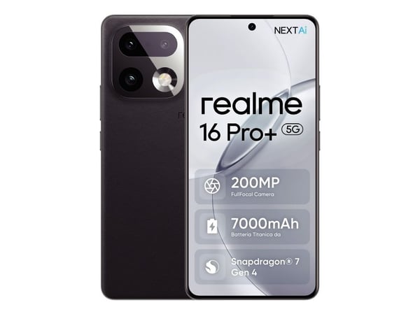 realme 16 Pro+, 17,3 cm (6.8"), 1280 x 2800 pixlar, 12 GB, 512 GB, 200 MP, Grå