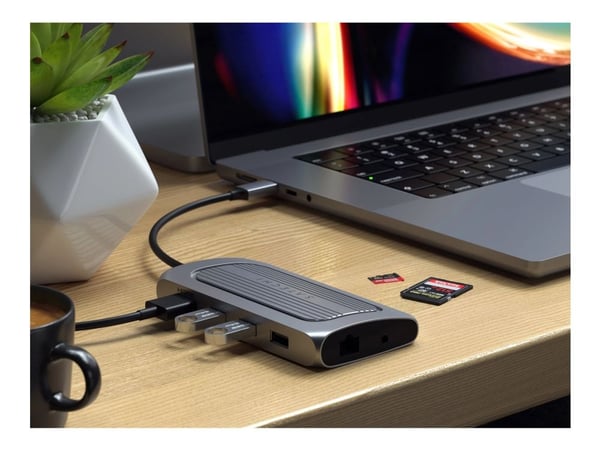 Satechi ST-U4MA3M, USB Type-C, 100 W, 1000 Mbit/s, Harmaa, MicroSD (TransFlash), SD, 60 Hz