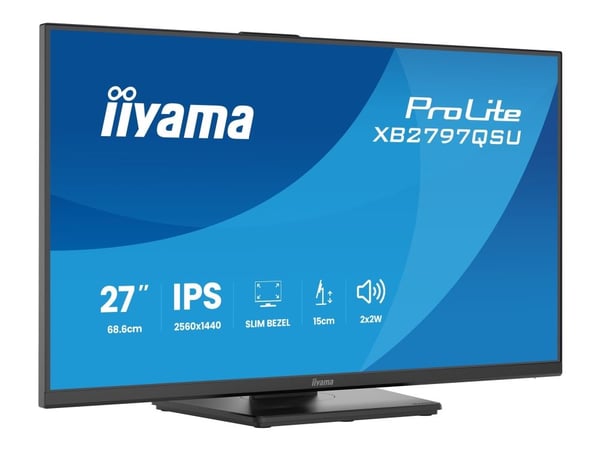 iiyama ProLite XB2797QSU-B1 - LED-skjerm - 27" - 2560 x 1440 QHD @ 75 Hz - IPS - 350 cd/m² - 1000:1 - 1 ms - 2xHDMI, DisplayPort - høyttalere - sva...