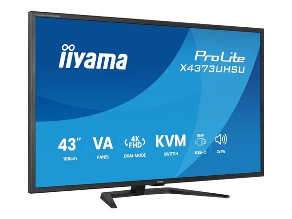 iiyama ProLite X4373UHSU-B2 - LED-skjerm - 43" (42.5" synlig) - 3840 x 2160 4K @ 60 Hz - VA - 450 cd/m² - 4000:1 - HDR10 - 3 ms - 2xHDMI, DisplayPo...
