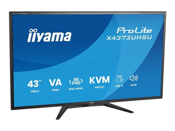 iiyama ProLite X4373UHSU-B2 - LED-skjerm - 43" (42.5" synlig) - 3840 x 2160 4K @ 60 Hz - VA - 450 cd/m² - 4000:1 - HDR10 - 3 ms - 2xHDMI, DisplayPo...