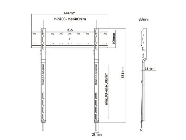Techly ICA-PLB 734F, 81,3 cm (32"), 165,1 cm (65"), 200 x 200 mm, 400 x 300 mm, Plast, Stål, Svart