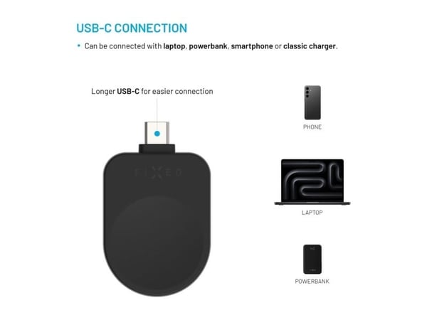 FIXED FIXDW-SAP-BK, Sisätila, USB, Langaton lataaminen, 1 m, musta