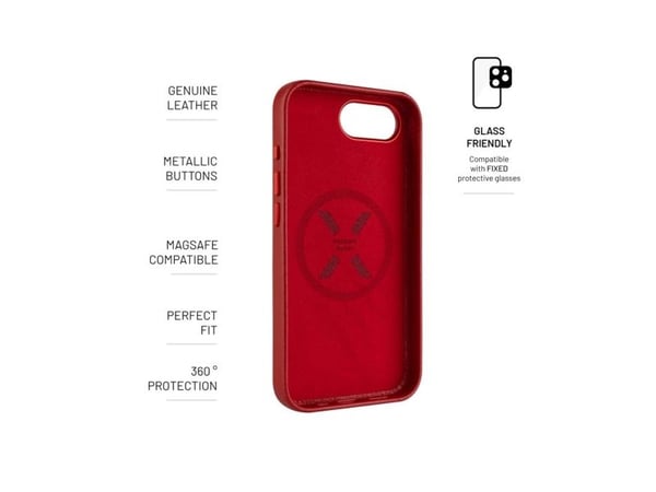 FIXED MagLeather, Suojus, Apple, iPhone 16e, 15,5 cm (6.1"), Punainen