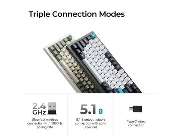 Keychron Q1 Max, Kabel & Trådlös, USB + RF Wireless + Bluetooth, Mekaniska tangentbrytare, QWERTY, RGB LED, Svart, Cyan, Mörkblå, Vit