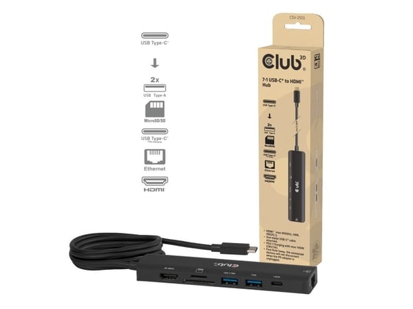 CLUB3D CSV-2555, kablet, 1000 Mbps, svart, 136 mm, 34 mm, 94,5 mm