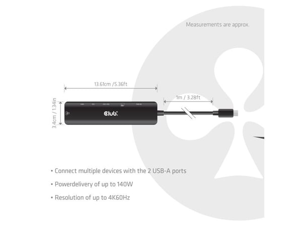 CLUB3D CSV-2555, kablet, 1000 Mbps, svart, 136 mm, 34 mm, 94,5 mm