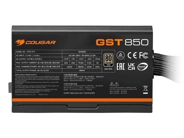 COUGAR GST850, 850 W, 100 - 240 V, 50/60 hz, 12 - 6 A, 120 W, 850 W