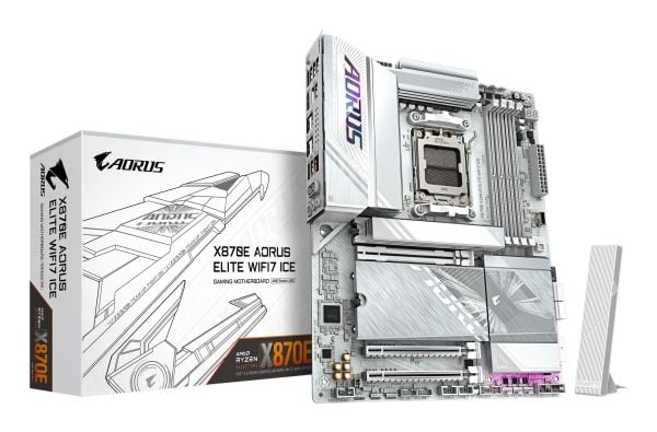 AORUS X870E ELITE WIFI7 ICE - Hovedkort - ATX - Socket AM5 - AMD X870E Chipset - USB4, USB-C 3.2 Gen 2x2, USB 3.2 Gen 1, USB 3.2 Gen 2 - 2.5 Gigabi...