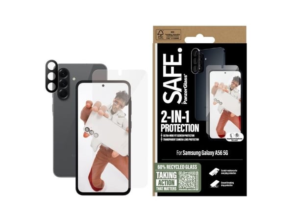 SAFE. by PanzerGlass - 2-i-1-pakke - skjerm- / linsebeskytterkit for mobiltelefon - ultravid passform med EasyAligner - glass - for Samsung Galaxy A56
