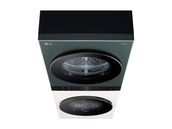 LG WashTower WT1210EGF - Washer/dryer set - Wi-Fi - bredde: 60 cm - dybde: 66 cm - høyde: 165.5 cm - frontileggelse - 12 kg - 1400 rpm - nature gre...
