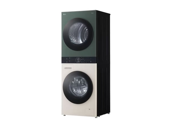 LG WashTower WT1210EGF - Washer/dryer set - Wi-Fi - bredde: 60 cm - dybde: 66 cm - høyde: 165.5 cm - frontileggelse - 12 kg - 1400 rpm - nature gre...