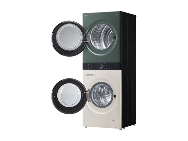 LG WashTower WT1210EGF - Washer/dryer set - Wi-Fi - bredde: 60 cm - dybde: 66 cm - høyde: 165.5 cm - frontileggelse - 12 kg - 1400 rpm - nature gre...