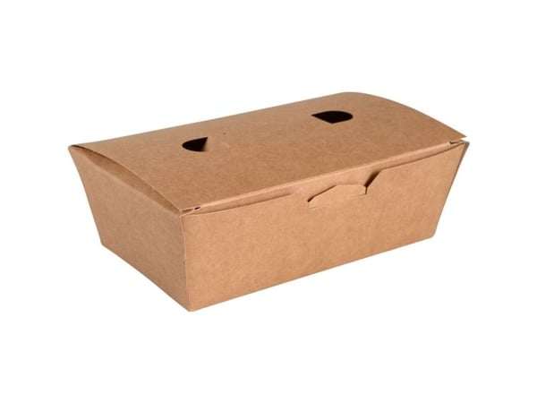Take away boks, 13,8x6,7x4,3cm, 450 ml, brun, pap, med låg, konisk nr. - (400 stk.)