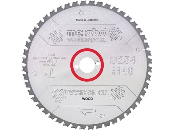 Metabo PRECISION CUT WOOD - PROFESSIONAL 628221000 Karbidipyörösahanterä 254 x 30 x 1,8 mm Hampaiden lukumäärä (tuumaa kohti): 48 1 kpl