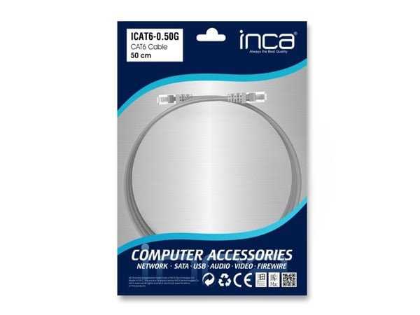 Inca ICAT6-050, 0,5 m, Cat6, U/UTP (UTP), RJ-45, RJ-45, Sølv