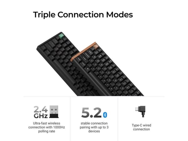 Keychron K4 HE, Ledning & Trådløs, USB + RF Wireless + Bluetooth, Magnetic-mechanical key switch, QWERTY, RGB LED, Sort