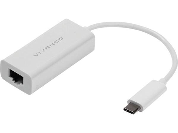 Vivanco VVITTYCLANMFW, USB Type-C, RJ-45, Mies, Valkoinen, 0,1 m, 1 kpl