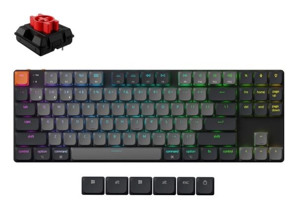 Keychron K1X-B1, Ledning & Trådløs, USB + Bluetooth, Mekanisk nøkkelbryter, QWERTY, RGB LED, Grå
