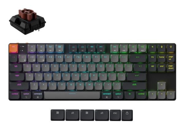 Keychron K1X-B3, Ledning & Trådløs, USB + Bluetooth, Mekanisk nøkkelbryter, QWERTY, RGB LED, Grå