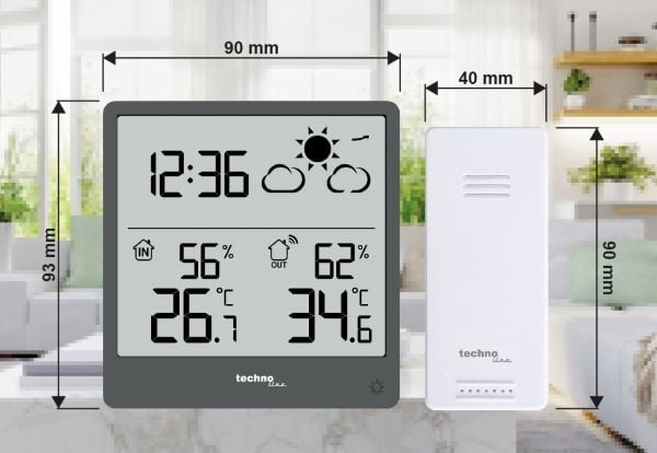 Technoline WS 9138, Grå, Inne hygrometer, Inne Termometer, Utendørs Fuktighetsmåler, Utendørs Barometer, Hygrometer, Termometer, 20 - 95%, 20 - 95%...