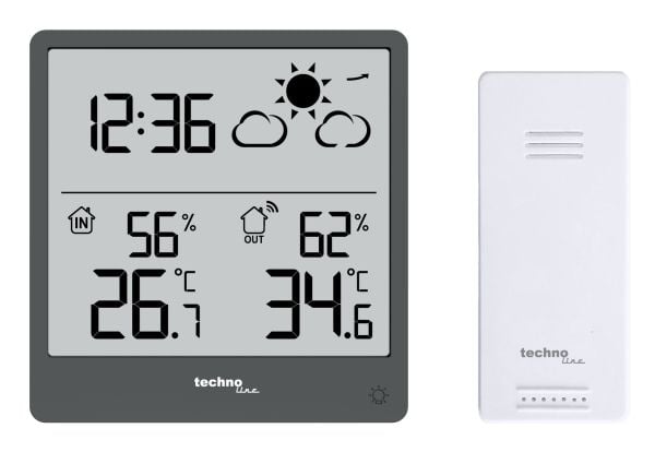 Technoline WS 9138, Grå, Inne hygrometer, Inne Termometer, Utendørs Fuktighetsmåler, Utendørs Barometer, Hygrometer, Termometer, 20 - 95%, 20 - 95%...