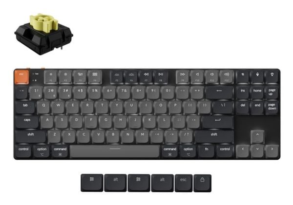 Keychron K1X-A4, Ledning & Trådløs, USB + Bluetooth, Mekanisk nøkkelbryter, QWERTY, LED, Grå