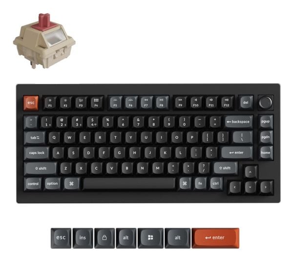 Keychron V1 Ultra 8K, Ledning & Trådløs, Bluetooth, Mekanisk nøkkelbryter, QWERTY, RGB LED, Svart