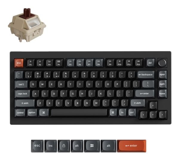 Keychron V1 Ultra 8K, Ledning & Trådløs, Bluetooth, Mekanisk nøkkelbryter, QWERTY, RGB LED, Svart