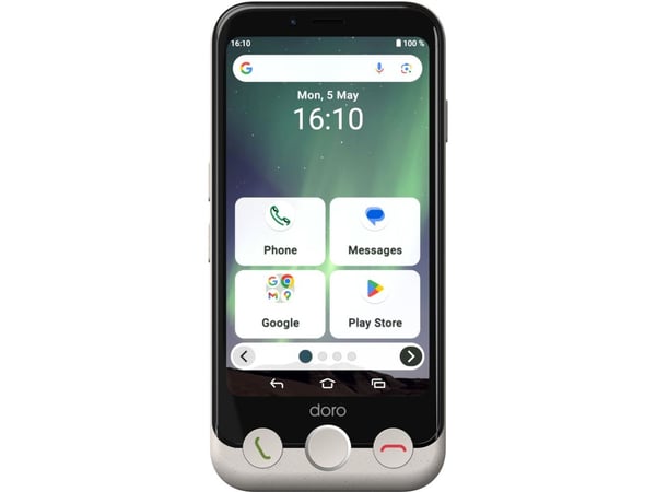 Doro Aurora A10, 11,4 cm (4.5"), 4 GB, 64 GB, 13 MP, Android 14, musta, Valkoinen