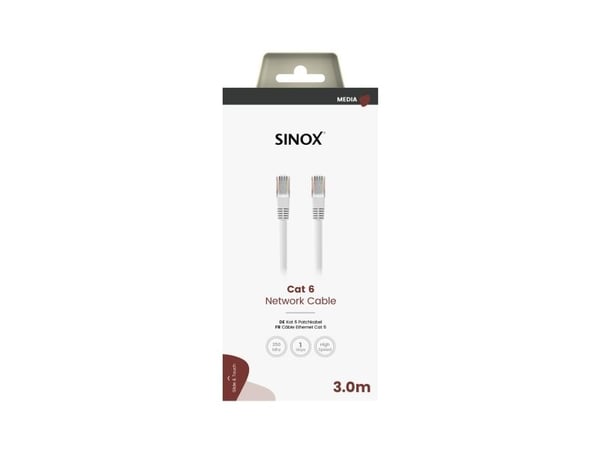 Sinox SOC08603, 3 m, Cat6, U/UTP (UTP), RJ-45, RJ-45, Hvit