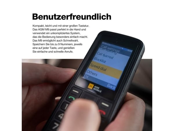 AGM M9 LTE, Perusmalli, Kaksois-SIM, 6,1 cm (2.4"), Bluetooth, 1000 mAh, musta