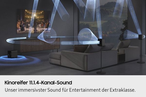 Samsung Q-series HW-Q995GF, 11.1.4 kanaler, DTS:X, Dolby TrueHD, Dolby Atmos, DTS Digital Surround, Dolby Digital, Game Pro, Trådløs, Separat, Tita...