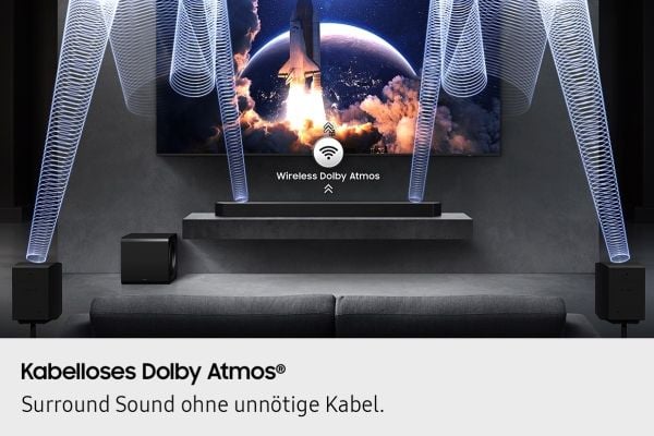 Samsung Q-series HW-Q995GF, 11.1.4 kanaler, DTS:X, Dolby TrueHD, Dolby Atmos, DTS Digital Surround, Dolby Digital, Game Pro, Trådløs, Separat, Tita...