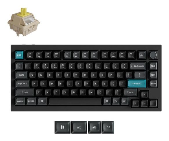 Keychron Q1 Ultra 8K, 75%, Ledning & Trådløs, USB + RF Wireless + Bluetooth, Mekanisk nøkkelbryter, RGB LED, Svart