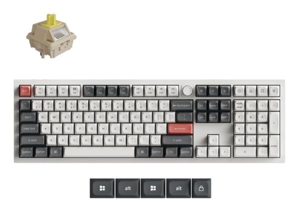 Keychron Q6 Ultra 8K, Full størrelse (100 og), Ledning & Trådløs, USB + RF Wireless + Bluetooth, Mekanisk nøkkelbryter, RGB LED, Hvit