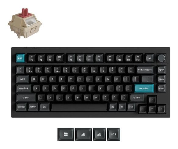 Keychron Q1 Ultra 8K, 75%, Ledning & Trådløs, USB + RF Wireless + Bluetooth, Mekanisk nøkkelbryter, RGB LED, Svart