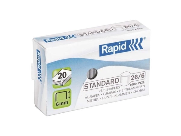 Rapid 24861300, Niittipakkaus, 26/6, 6 mm, Kiinnitys, 1000 niitit, Sinkki