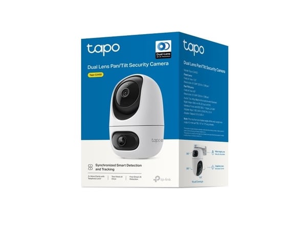 TP-Link Tapo C245D, IP-sikkerhetskamera, Innendørs, Trådløs, Tak/Vegg, Hvit, Sfærisk
