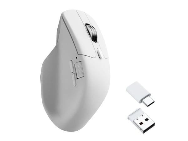Keychron M6 - Mus - ergonomisk - optisk - 10 knappar - trådlös, kabelansluten - 2.4 GHz, Bluetooth 5.1, USB-C - USB-C trådlös mottagare - vit